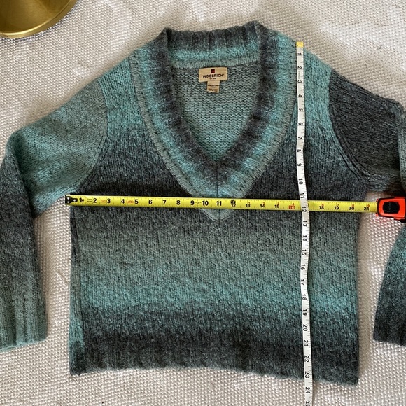Woolrich women’s v-neckline knit slouchy ombré turquoise/grey sweater Size M - Picture 9 of 17